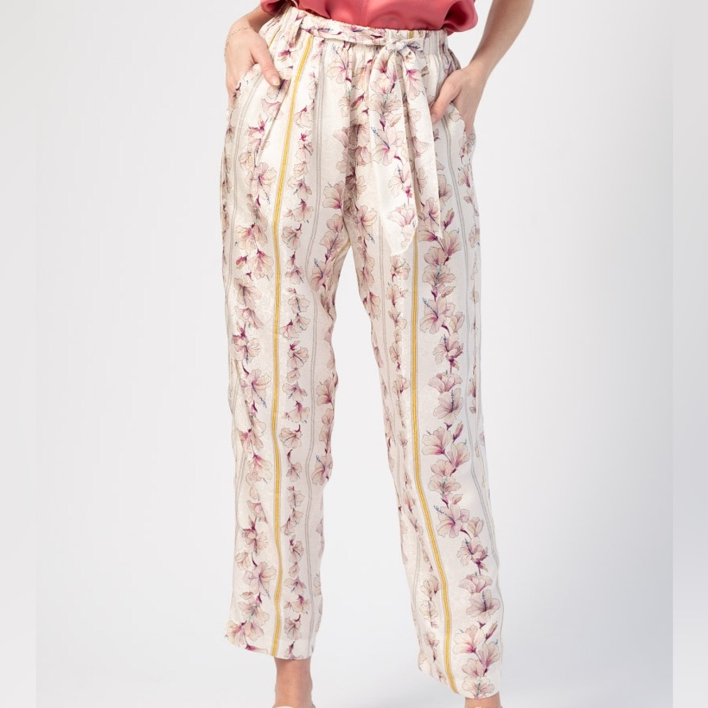 FORTE FORTE Printed Pant in Pink and Ivory
